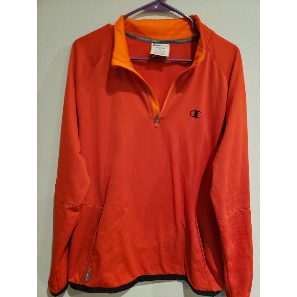 Champion Men's L Powertrain Fleece lined 1/4 Zip Pullover sweatshirt‎ Orange